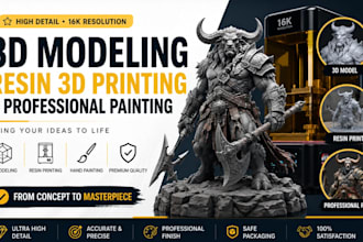 create 3d models, resin 3d print and professionally paint your figures