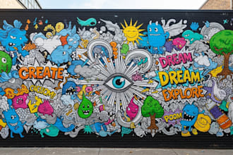 draw doodle wall art, mural and decal illustration