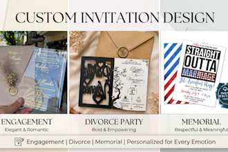 design engagement, divorce party, and memorial invitations