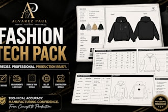 create fashion design tech packs, clothing tech pack design for production