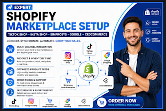 setup shopify marketplace tiktok shop insta shop simprosys google cedcommerce
