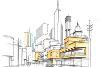 draw architectural, urban, cityscape sketch