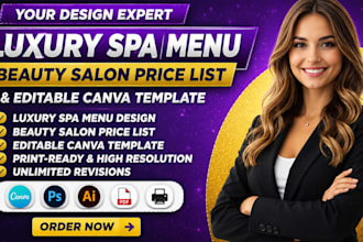 design luxury spa menu, beauty salon price list and editable canva template
