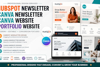 design hubspot newsletter, canva newsletter, canva website and portfolio website