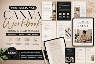 do canva ebook, workbook, coaching workbook, coaching ebook, and lead margnet