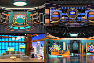 create photorealistic 3d tv studio, talk show, broadcast and news studio design