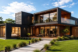 3d container home design shipping container house render  layout visualization