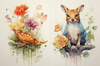 do watercolor painting of animals, botanicals, people, objects