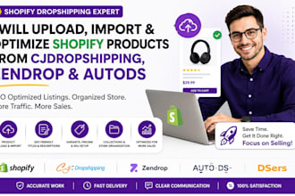 upload shopify, zendrop, cj dropshipping, autods products, product listing