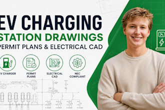 ev charging station drawings, ev charger permit plans, electrical cad drafting
