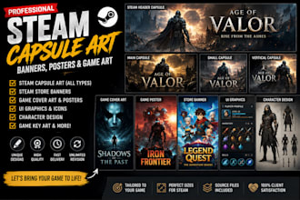 design steam capsule art, steam game cover art, storefront banners and posters