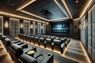 create realistic 3d cinema room, home theater and media room interior design
