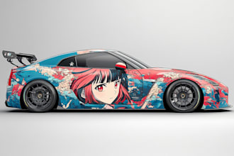 do itasha car wrap design, van wrap, car wrap, racing car, vehicle wrap