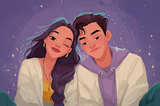 drawing a magical disney style couple artwork