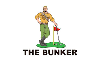 make fun loving office space logo with a golf club simulator