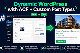 create acf custom fields and custom post types for your wordpress site