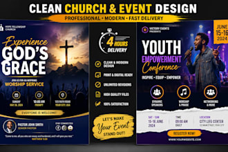 design clean church flyer or event flyer in 4 hours