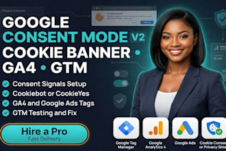 set up google consent mode v2 cookie banner ga4 and GTM