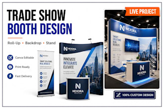 canva trade show booth, roll up, pop up banner backdrop, exhibition stand banner