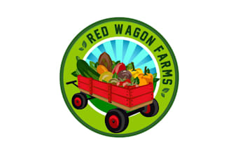 design agriculture brand logo with red wagon farms