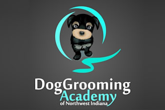 design animated dog grooming academy logo