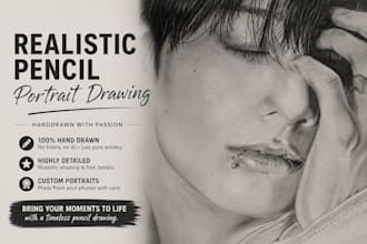 create a hand drawn realistic pencil sketch portrait
