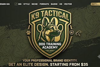 design a tactical k9, military shield, and dog training logo
