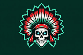 design awesome tribal skull mascot logo with unlimited revision