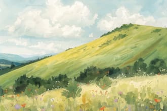 paint a watercolor and gouache landscape illustration