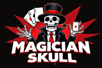 design different magician skull mascot logo with unlimited revision
