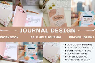 design self help journal, planner design, canva workbook, layout design