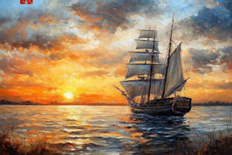 paint real oil on canvas painting with  ship oil painting
