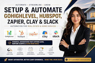 setup gohighlevel hubspot zapier clay slack automation, real estate home service
