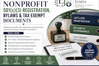 prepare nonprofit 501c3 registration, bylaws and tax exempt documents