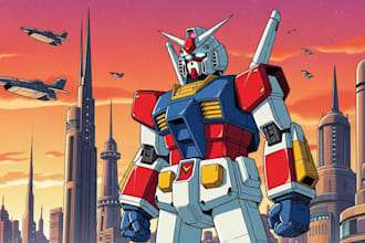 create retro mecha or scifi gundam art