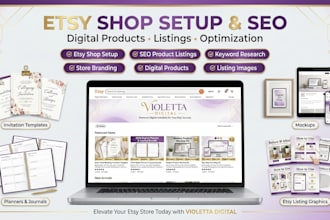 set up etsy shop, create digital products and SEO product listings