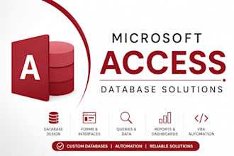 build microsoft access database, forms, queries, reports, and vba