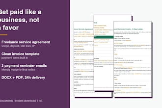 send a freelance contract, invoice and payment reminder template pack