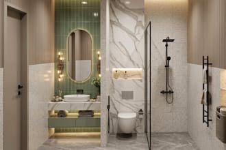 design and render modern bathroom interiors in 3d