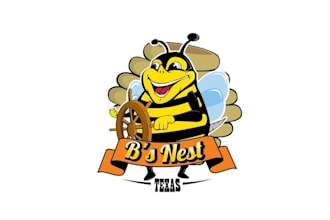 do draw a friendly bumblebee and nest logo for a boat decal