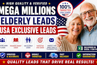 provide mega millions leads, readers digest leads, and USA elderly leads