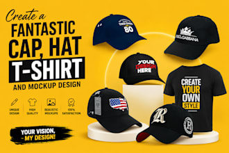 create a fantastic design cap hat t shirt and mockup design