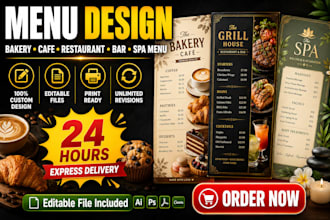 design bakery menu, spa menu design food menu, cafe, bar, restaurants menu board