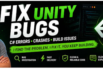 fix unity 2d game bugs, csharp errors, crashes and build issues