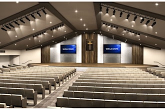 create 2d and 3d church interior with rendering layout and floor plan