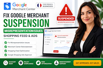 fix setup french google merchant suspension misrepresentation shopping feed ads