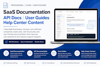 write saas documentation, API docs, user guides, and help center content