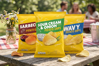 create realistic 3d pouch mockup, snack and fmcg packet rendering
