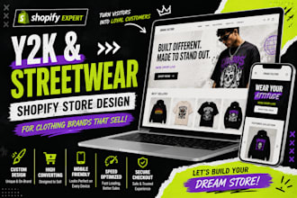 build y2k website, streetwear website, clothing brand shopify store