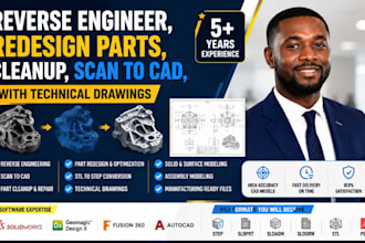 reverse engineer, redesign parts, cleanup , scan to cad, with technical drawings